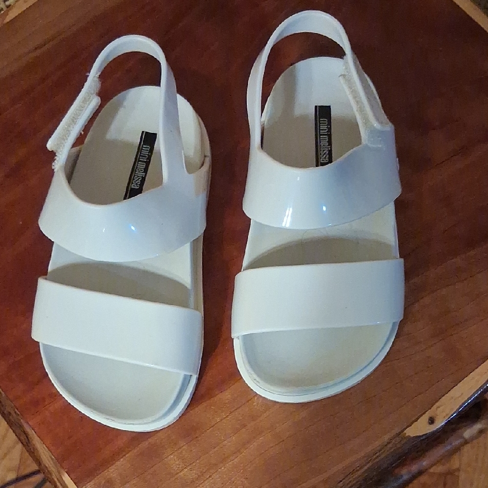 Mini Melissa White Shiny Girls Sandals Velcro Strap Size 8